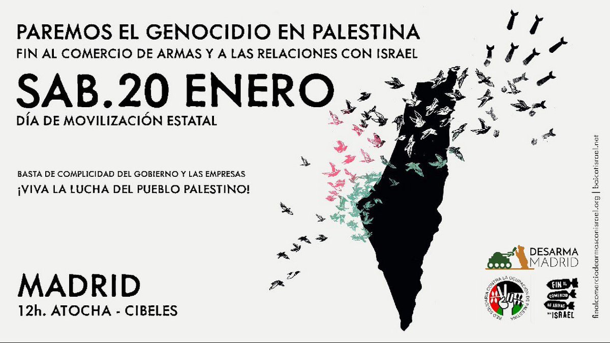 DesarmaMadrid's tweet photo. ‼️ Listado con las 7⃣9⃣ manifestaciones convocadas el #20E en todo el estado. Contra el genocidio en Palestina y la exigencia al gobierno de poner fin al comercio de armas con Israel 👇
https://t.co/0cou59mhCy

#ConPalestina20E
#StopArmasConIsrael
#FreePalestine 🇵🇸
  
En Madrid⬇️ https://t.co/cSUkfziUHO
