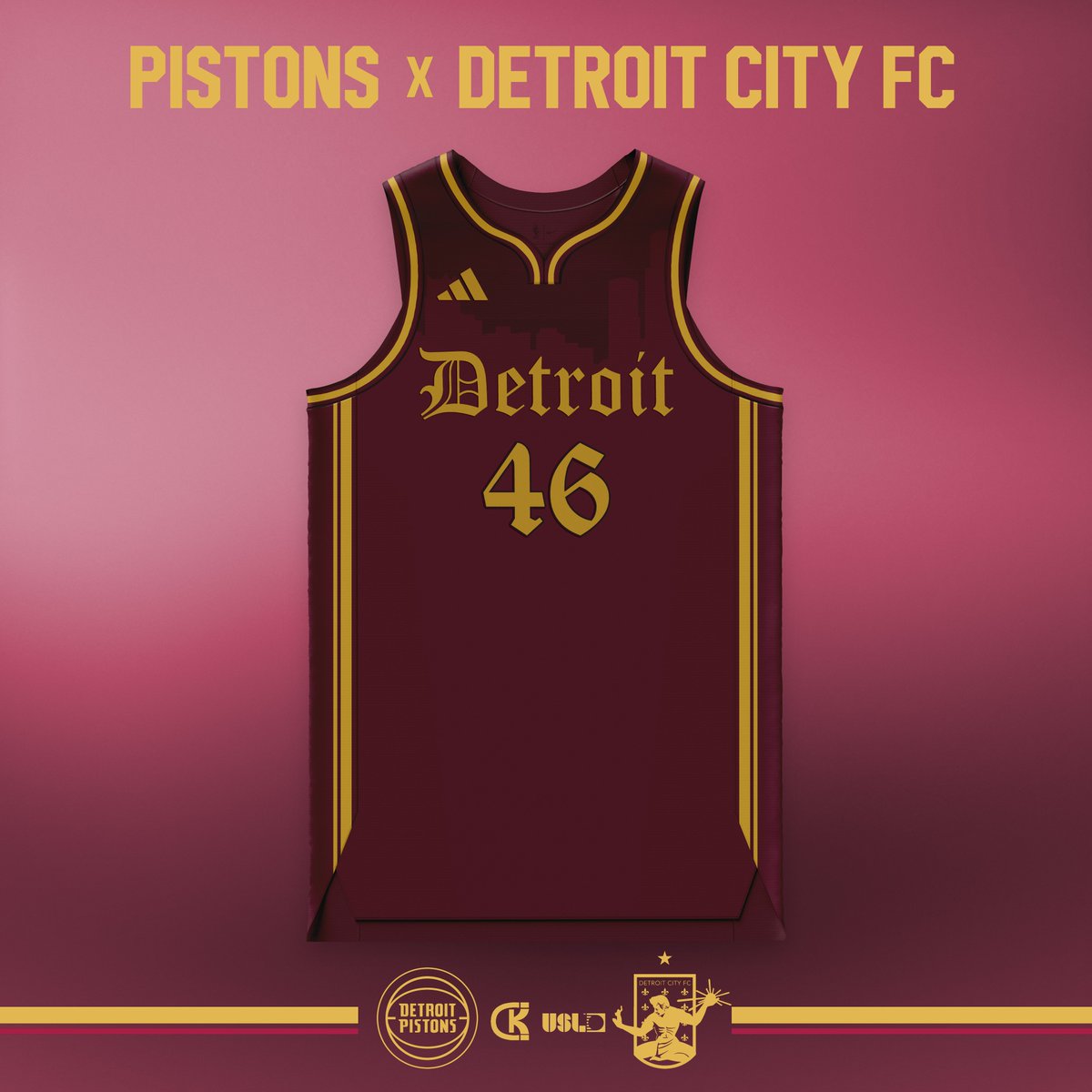 9/30: @DetroitPistons x @DetroitCityFC 

Keeping it classy with the maroon and gold color scheme with a subtle skyline adorning the top
Speeding it up to 1 a day now as well

#NBA #USL #pistons #detroitcity #detroitbasketball #jerseyconcept #nbajersey