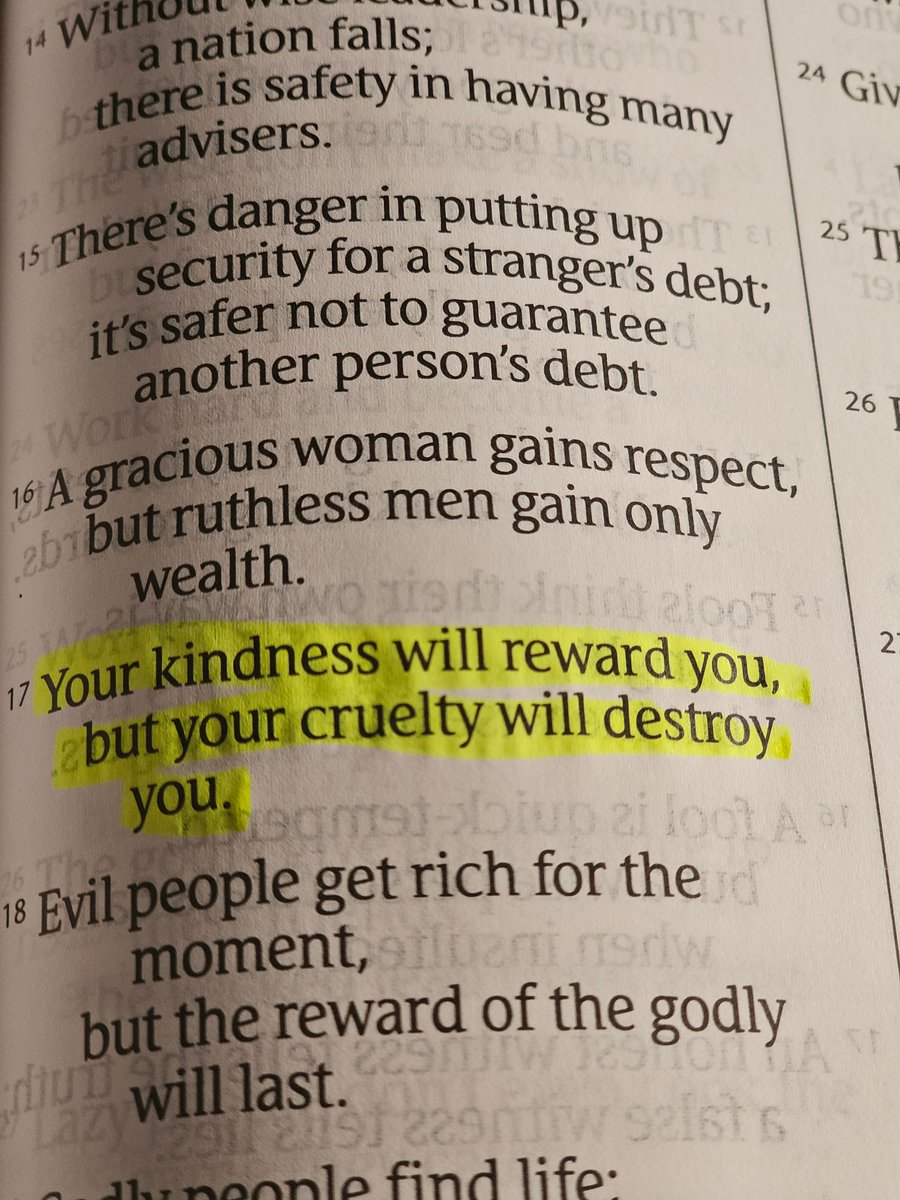 TWEETORACLE's tweet photo. Scriptural Meditation of the Day 👇

''Your kindness will reward you but your cruelty wkll destroy you''

Proverbs 11:17 https://t.co/n6LixFruki