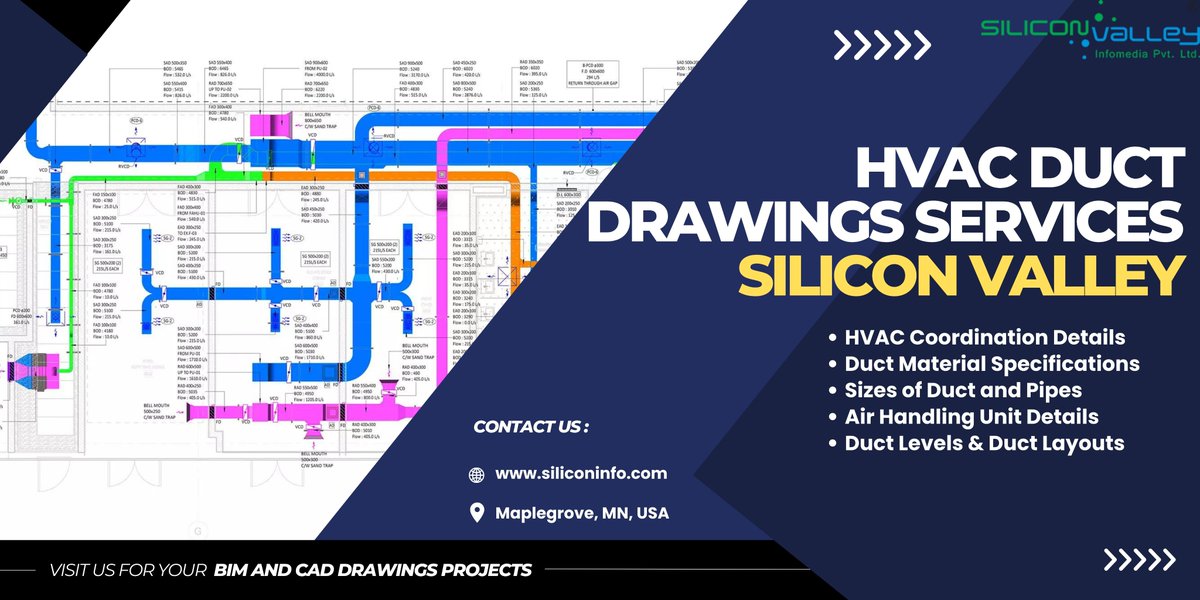 silicon_ltd's tweet photo. Silicon Valley excels in providing accurate plans for HVAC Duct Drawings services. Our skilled design team meticulously crafts these CAD drawings, serving various sectors like businesses, factories, and government offices. #hvacshopdrawing #HVAC #BIM

➡️https://t.co/gFBQHb3qOK https://t.co/1aVFNyUzdm