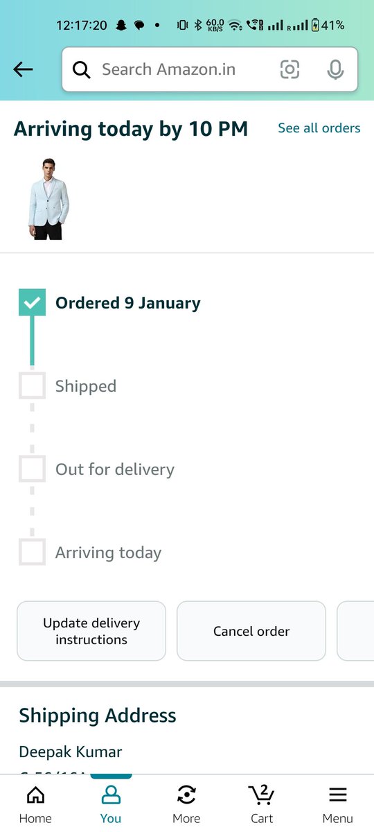 deepkdesire's tweet photo. @amazonIN @JeffBezos  this is not fair I have ordered the blazer on 9th of January but I can't reserve it on the delivery  date I called the customer care but she didn't cut off my call  but explained to me. And can't order the next time on @amazonIN . https://t.co/LFDUpWDhOU