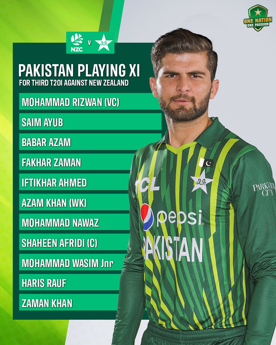 Pakistan Playing XI for the third T20 match against New Zealand, Thankfully Zaman Khan also got a chance.
#PAKvsNZ #ZamanKhan #NZvPAK