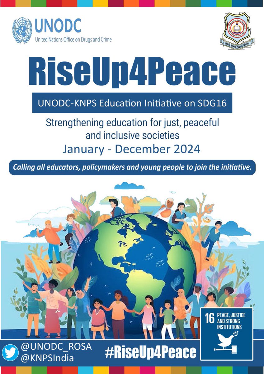 Unveiling #Riseup4Peace, a joint @UNODC_ROSA-@KnpsIndia educational initiative focused on #SDG16--promoting peace and the rule of law. Calling educators, policymakers & young minds to join this transformative journey!📚 🔗 Register here: forms.office.com/r/ZgYNH0ufU1