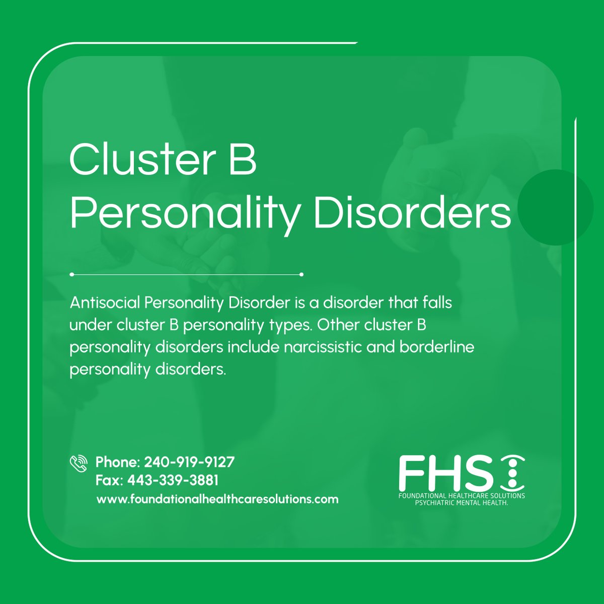 foundationalhcs's tweet image. Cluster B personality disorders are characterized by having unpredictable, dramatic, or intensely emotional responses to things. The cluster is often termed as the dramatic cluster. 

#MarylandUSA #ASPD #PersonalityDisorder #PsychotherapyServices