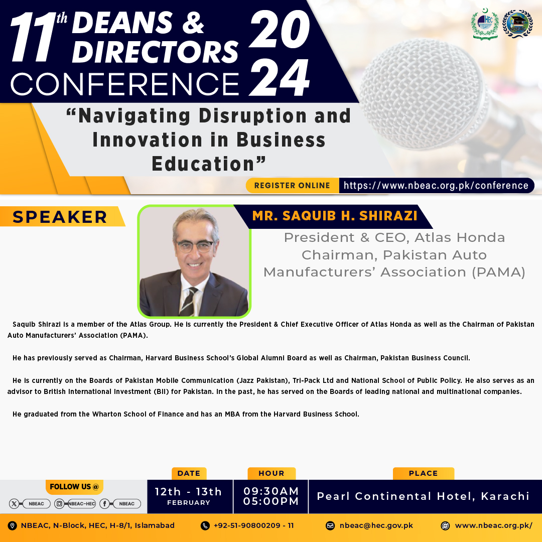 NBEAC's tweet photo. Register now @  https://t.co/uR9q8dHkNB
Important: This program requires Online registration for entry and limited seats are available. The last date for registration is 20th January 2024.
#hecpakistan #NBEAC #conference #KarachiEvents #strategicplanning #accreditation @AACSB https://t.co/YDD55tbUS3