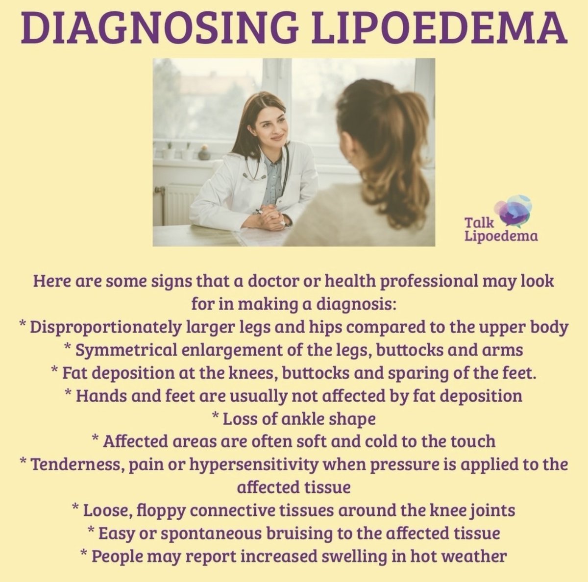 What is considered when making a diagnosis of lipoedema? All of the above. If your heading to your gp for a possible diagnosis we have printable documents on our website that may help you explain your symptoms to your gp 💜 #talklipoedema #lipoedema #lipedema  #lipoedemaaware ...