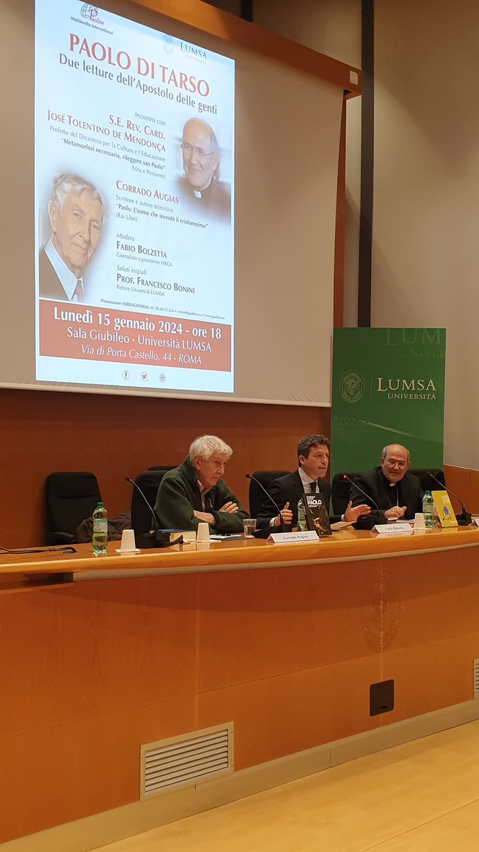 FabioBolzetta's tweet image. Due pensatori, due punti di vista lontani ma che convergono su San Paolo. Una sfida e un privilegio aver condiviso e moderato l’incontro tra il Cardinale José Tolentino de #Mendonça, Prefetto del Dicastero per la Cultura e l’Educazione e Corrado Augias, scrittore e autore