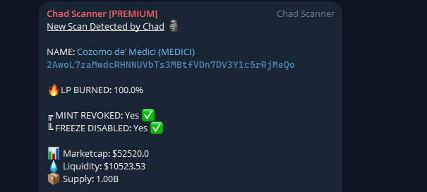 OldChadScanner's tweet photo. Premium Scanner is Getting Optimized Everyday &amp; is Cooking for our Chads Tonight!

🗿 $SWIFT 3x
🗿 $EY 7x
🗿 $YEEZY 4x
🗿 $MEDICI 2x

Public Scanner is closed (for now) &amp; Only way to receive Chad scans is through getting Premium (25k $CHAD)

Big Announcements are coming soon...🗿 https://t.co/tCmxA6Xh3N