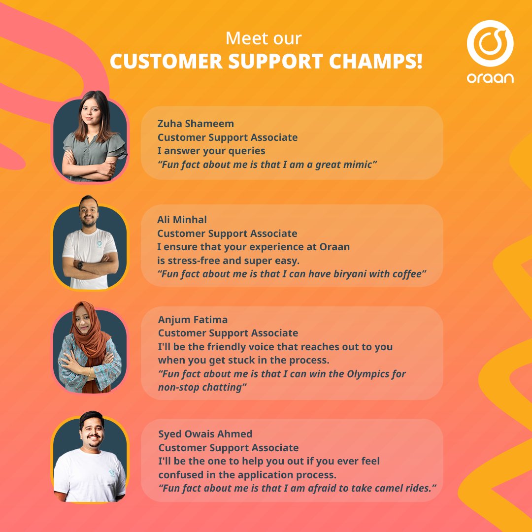 Meet Our Oraan CS Champs!  💙

Need any help with Oraan Committee? Don't worry, our awesome customer service team is here!  🥰

Get in touch with us through:
- For Call: 02137130287.
-  For WhatsApp message:  +92300-1267226✅

#Oraan #Savingapp #OraanCommitteeAsaan