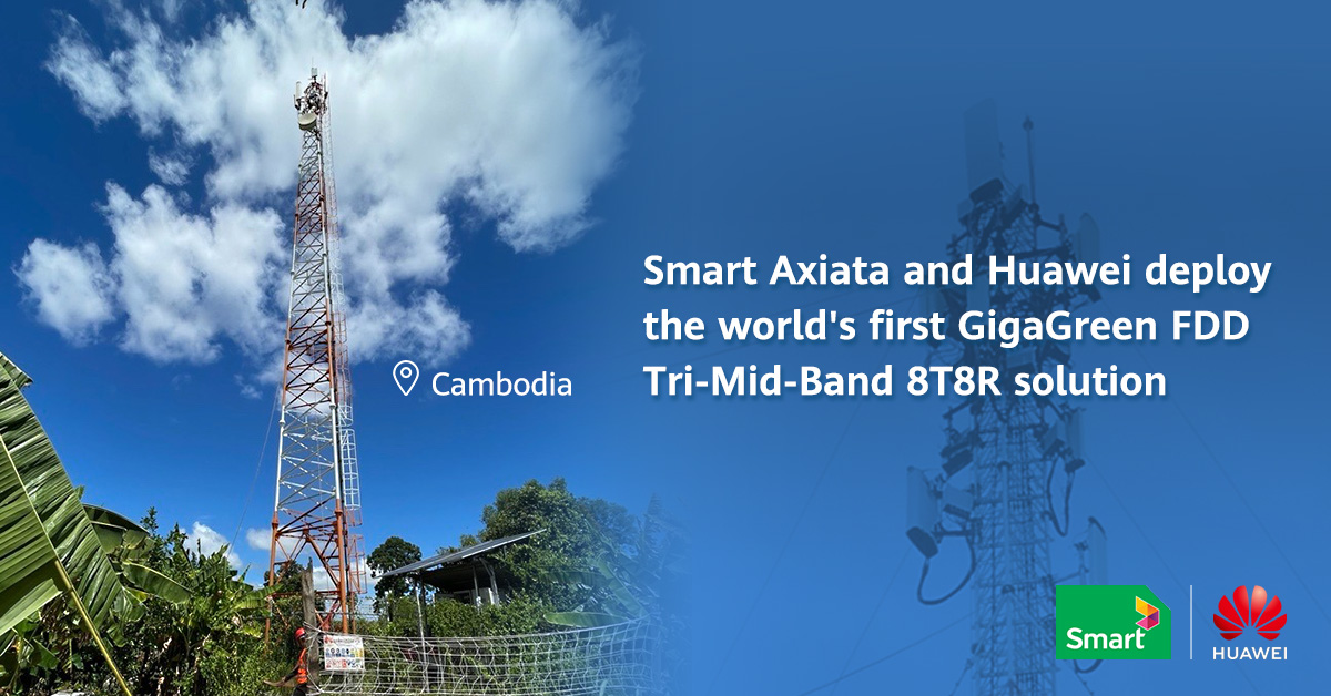 The world's first #GigaGreen FDD Tri-Mid-Band 8T8R Solution has been commercially deployed in Cambodia! Learn how #SmartAxiata and #Huawei are delivering a better user experience: tinyurl.com/zwtvj2pp