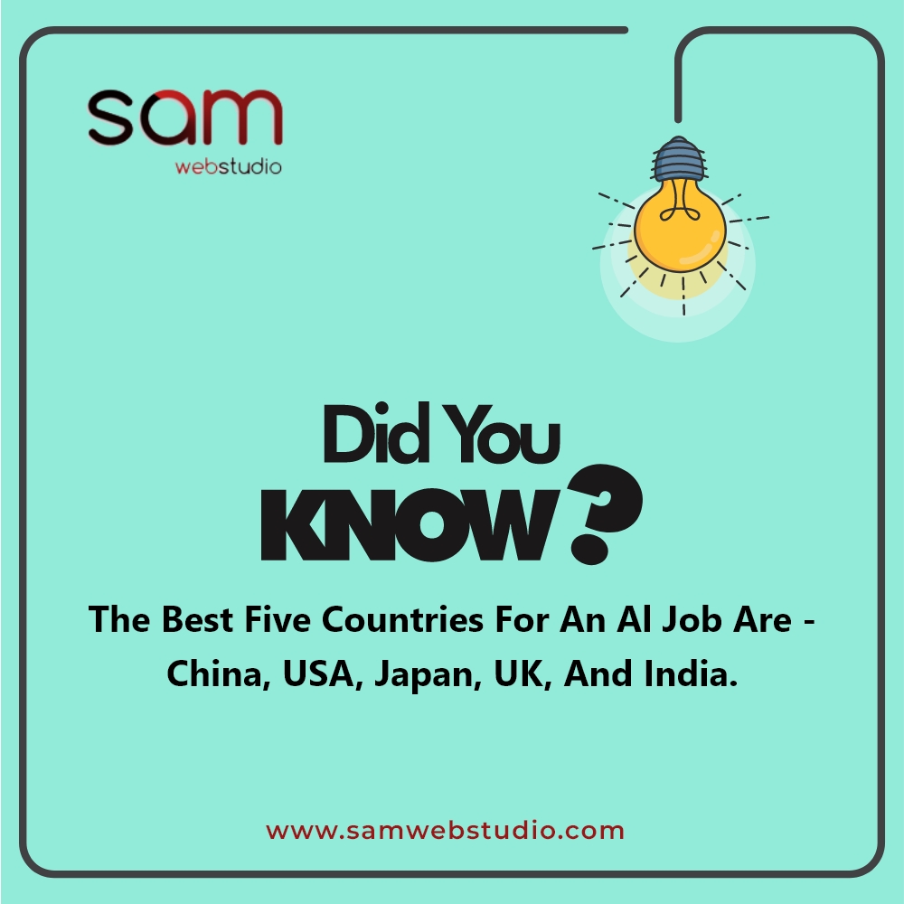 The best five countries for an Al job are - China, USA, Japan, UK, and India.
🌐Visit: samwebstudio.com
.
#aifacts #artificialintelligence #ai #computingplatform #trendingtechnology #goodgrowth #careeropportunities #highpaidjob #aijobs #artificialintelligencetechnology