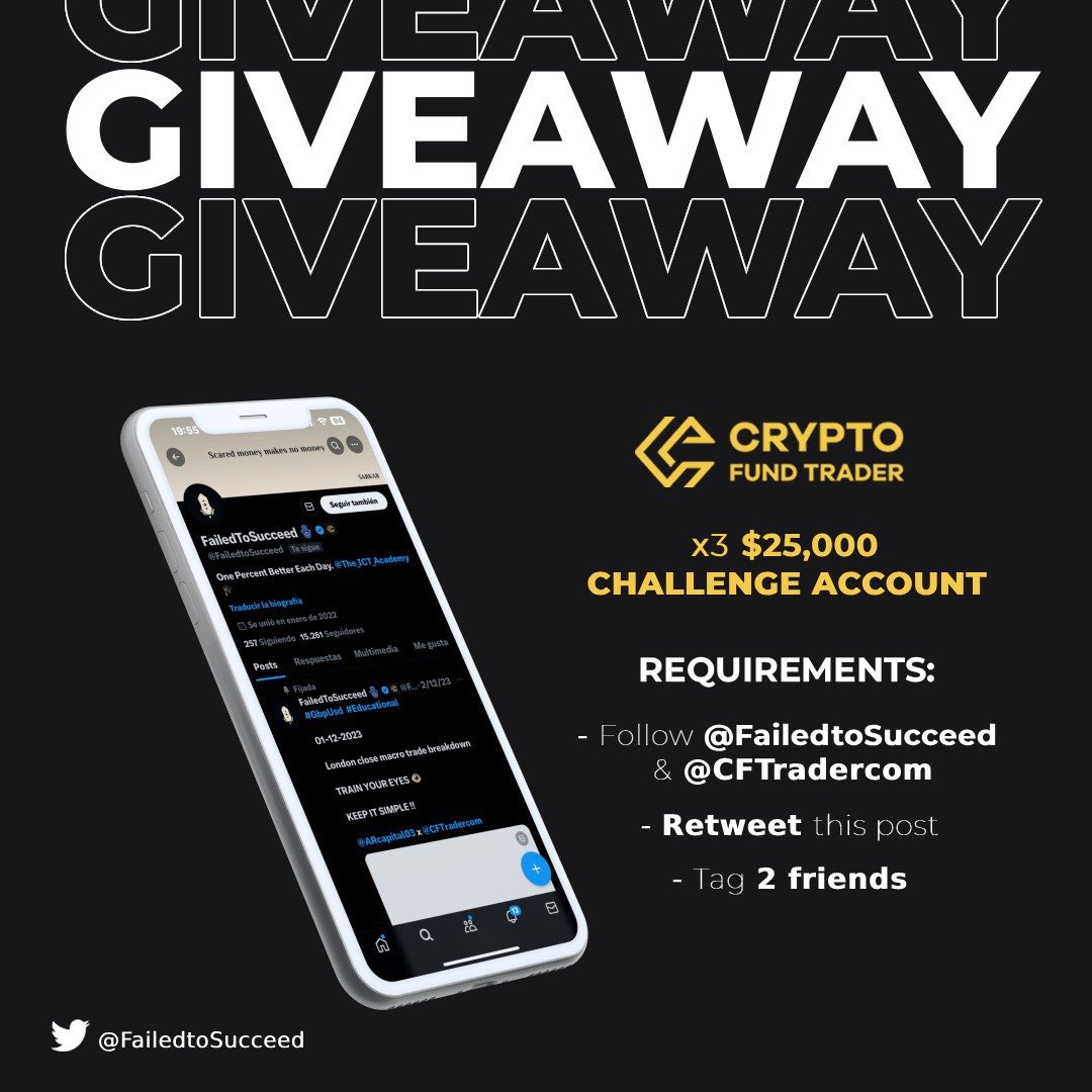 🚨CFT NEWS🚨 GIVEAWAY 3x25,000$ challenge account from @CFTradercom To enter - follow @CFTradercom @FailedtoSucceed @ARcapital03 - sign up here cryptofundtrader.com/?_by=sarkar - Like/RT & Comment #CFT