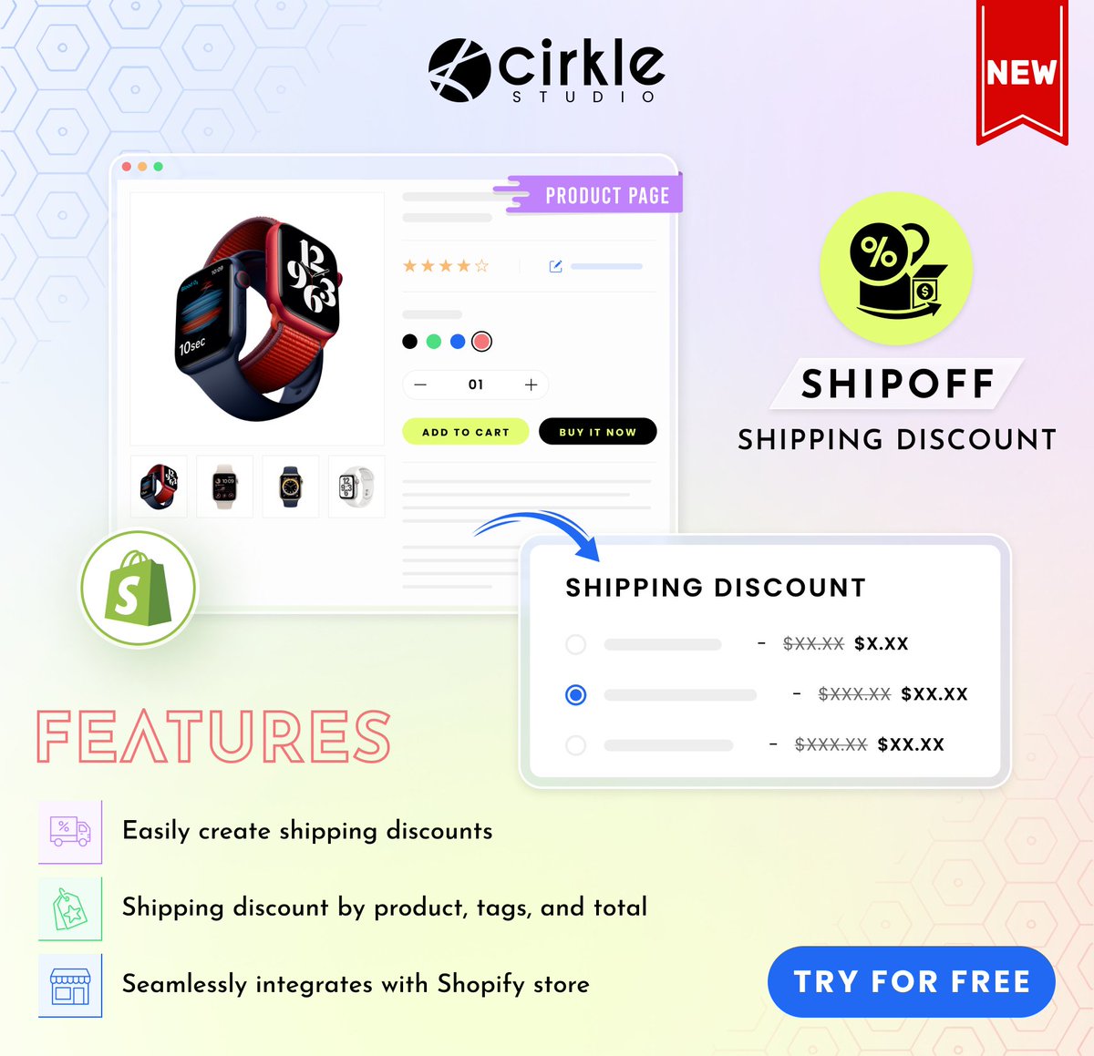 cirklestudio's tweet photo. 🚀 Exciting News! Meet ShipOff: Shipping Discount Shopify App 📦✨

- Create shipping discounts
- No coding needed
- Just set rules based on products, tags or total

Try for Free: https://t.co/mnCg67K6te

#ShipOff #ShippingDiscounts #GameChanger #Shopify #ShopifyApp #CirkleStudio https://t.co/murBAqnP6u