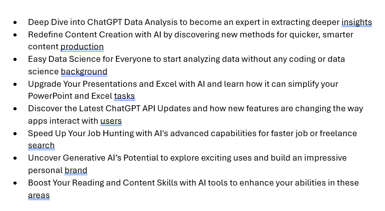 wincythomas's tweet photo. Are you looking for a crash course on #AI #ChatGPT
I will give you a 2 hour video course that covers and includes the following.
To get, just:
- Like &amp; Retweet
- Comment "Free"
- MUST be Following (so that I can dm) https://t.co/U8ClLkpBrY