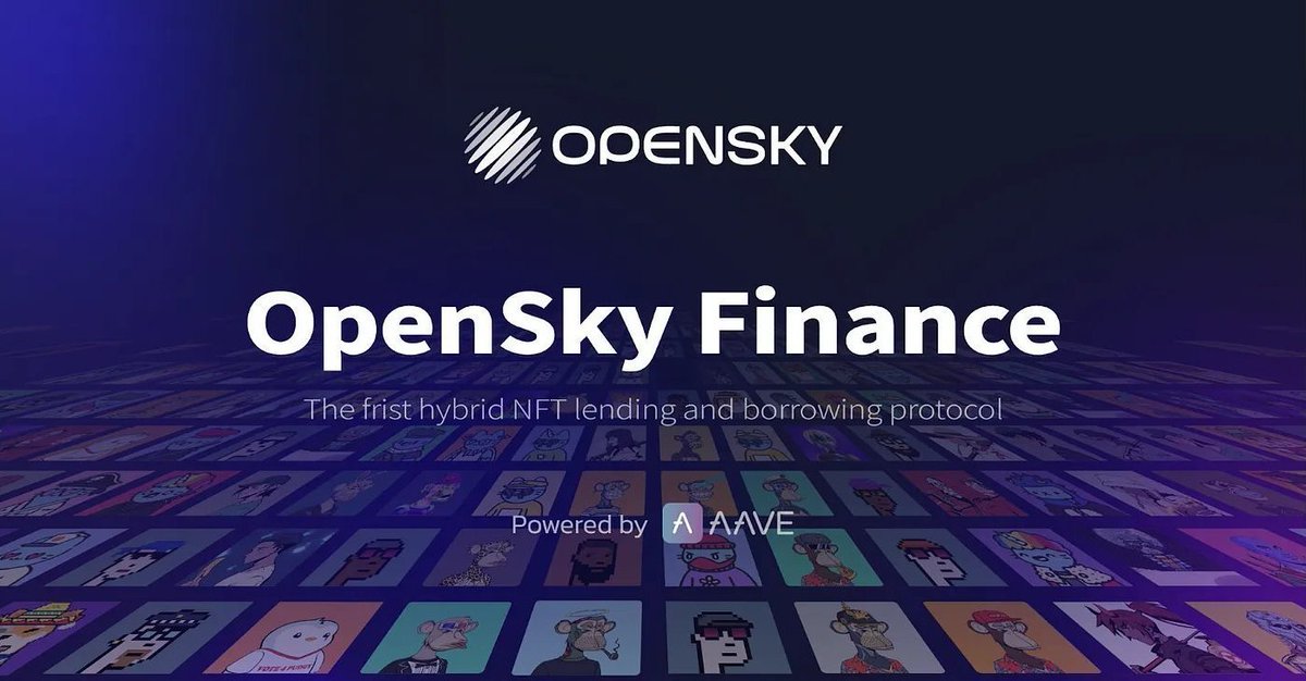 0xHogen's tweet photo. @bakery_swap 上第一个免费发射的项目@OpenSkyFinance
，100%退款，做好套保 = 0风险: 1. 全链NFT借贷，已经支持以太坊NFT借贷，很快上线BTC上的NFT抵押借贷（和1cat有合作），未来还要支持Solana，后面会在Blast上搞事情。 2.混合借贷协议，支持peer-to-pool和peer-to-peer两种借贷模式，等于BendDAO + NFTFi？ 3.拿了顶级借贷协议AAVE官方grant，还拿了AAVE创始人组建的基金，强背书。

🎁抽一个 free WL
1. 关注@OpenSkyFinance @0xHogen
2. RT+LIKE
3. 24hours