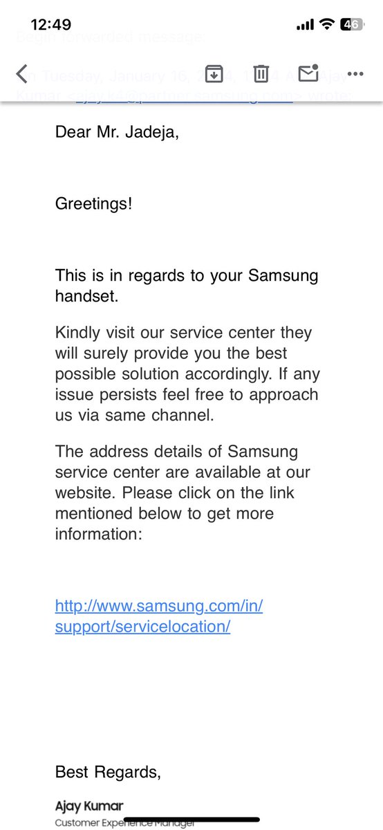 parthgohil09's tweet image. Update 1:

After the discussion via call, the team said we will be sending an email. Please visit the Service Centre and show the email.

Email : Very generic in nature and doesn’t mention anything. In simple words visit SC and take it from there on as if I don’t know 😂