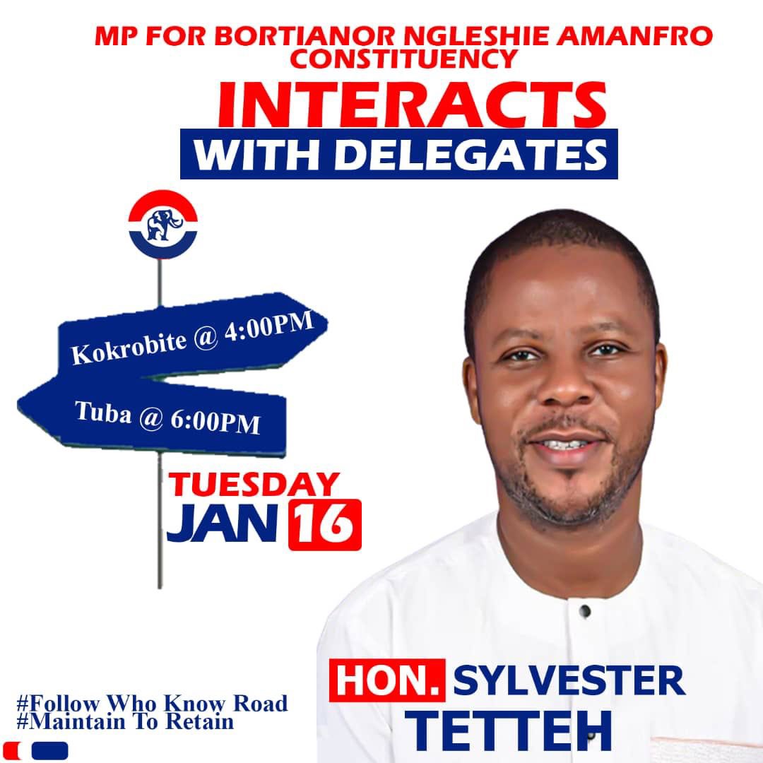 SlyTettehBNA's tweet photo. The Round two agenda train will continue in the Kokrobite and Tuba Electoral Areas.

1. Kokrobite Higher Praise Tabernacle at 4PM
2. ⁠Tuba New Covenant at 6PM

#FollowWhoKnowRoad
#MaintainToRetain https://t.co/A1WjOuQMlU