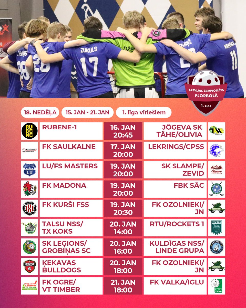 🗓️ 1. līgas astoņpadsmitā spēļu nedēļa  

#florbols #floorball