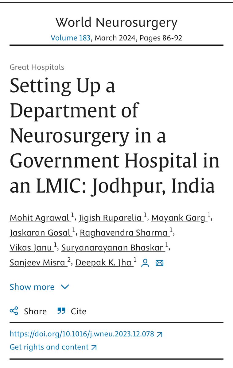 ma_nsurgeon's tweet photo. Formation &amp; progress of Dept of Neurosurgery at AIIMS Jodhpur. Thanks to visionary administration and leaders, the department has gone from strength to strength. This article provides pointers to setting up a dept &amp; useful for aspirants making decision regarding training options. https://t.co/PPfEgbrGPm