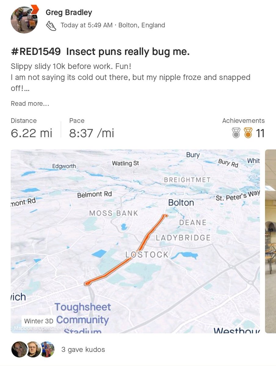 RunEveryDamnDay's tweet photo. #RED1549
Slippy slidy 10k before work. Not saying its cold but my nipple froze and snapped off!
#TeamEarlyBird 
@TeachersRunClub @ukrunchat
#runstreak https://t.co/vFtZWRqRpS