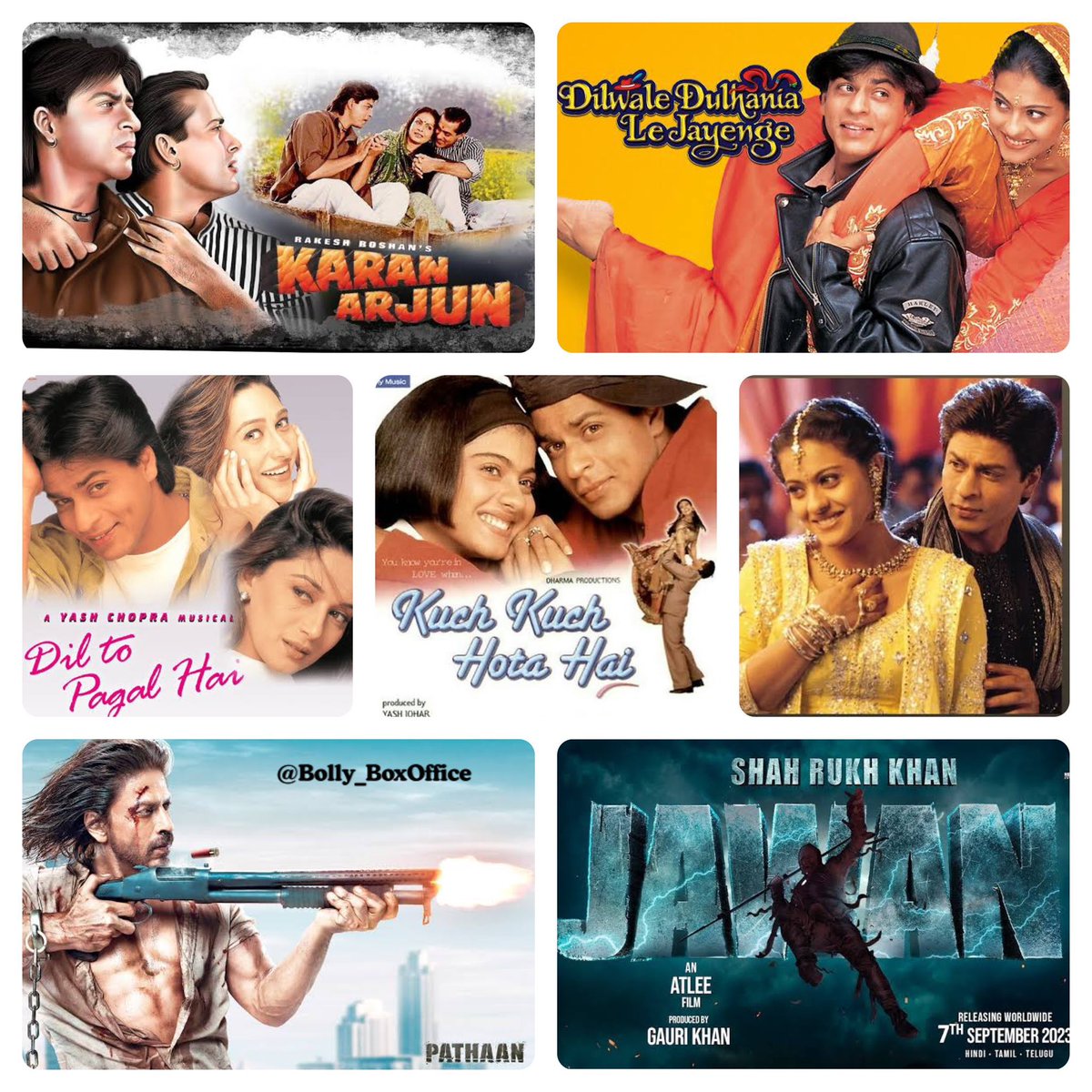 3 cr+ Footfalls Films of #ShahRukhKhan “The Highest Most By An Indian Actor Since 1990s” #IndiaBiz. 
⭐️Karan Arjun [1995]
⭐️DDLJ [1995]
⭐️Dil To Pagal He [1997]
⭐️Kuch Kuch Hota Hai [1998]
⭐️Kabhi Khushi Kabhie Gham [2001]
⭐️Pathaan [2023]
⭐️Jawan [2023] 
Note: Including Re-Runs.