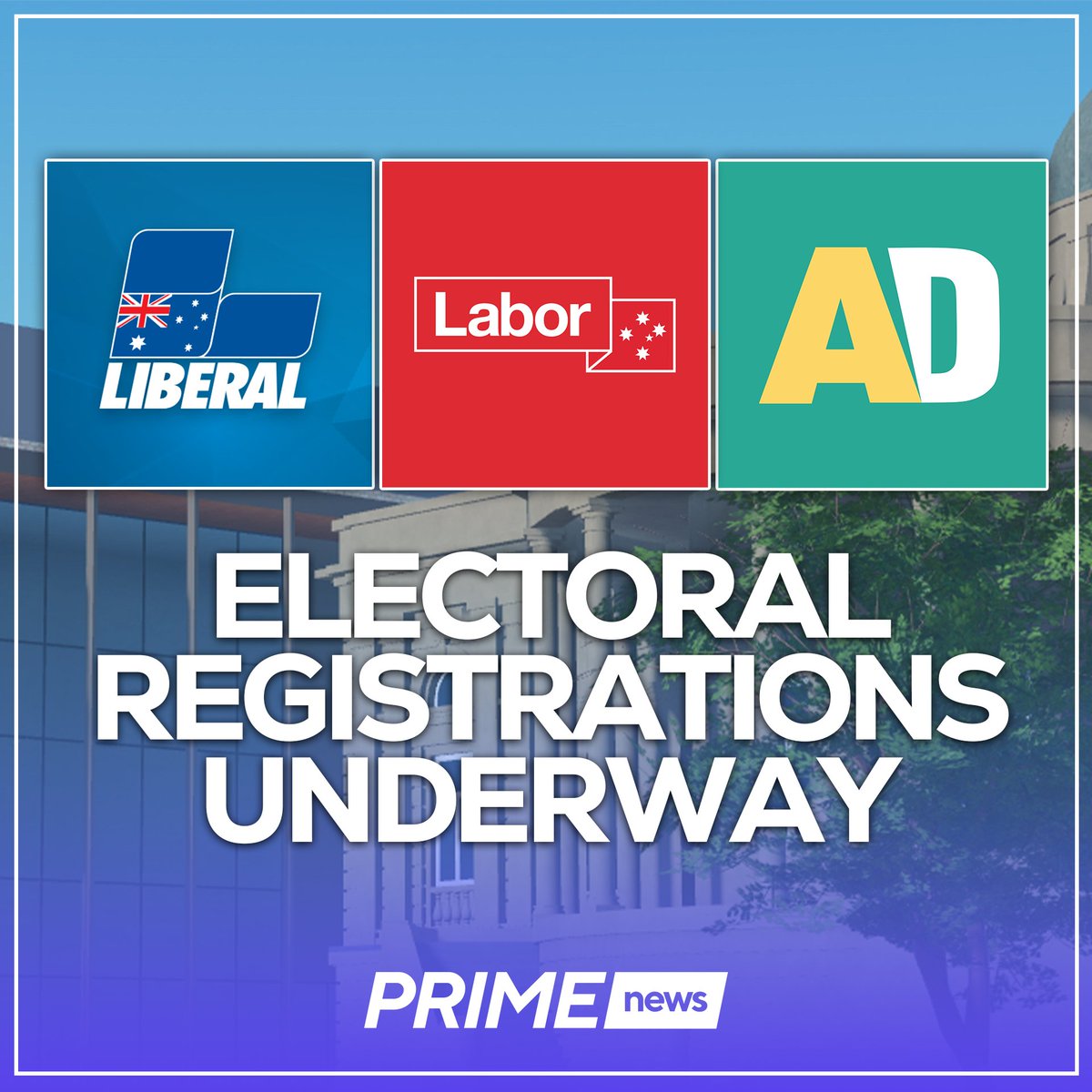 primenews_rblx's tweet photo. ELECTORAL COMMISSION: The AEC has confirmed 3 parties have been registered to run in the February Election.
Liberal Party, Labor & Australian Democrats have been locked in. A voting date is still to be decided.
.
.
.
#primenews #primenetwork https://t.co/kQvE5Vg8Me