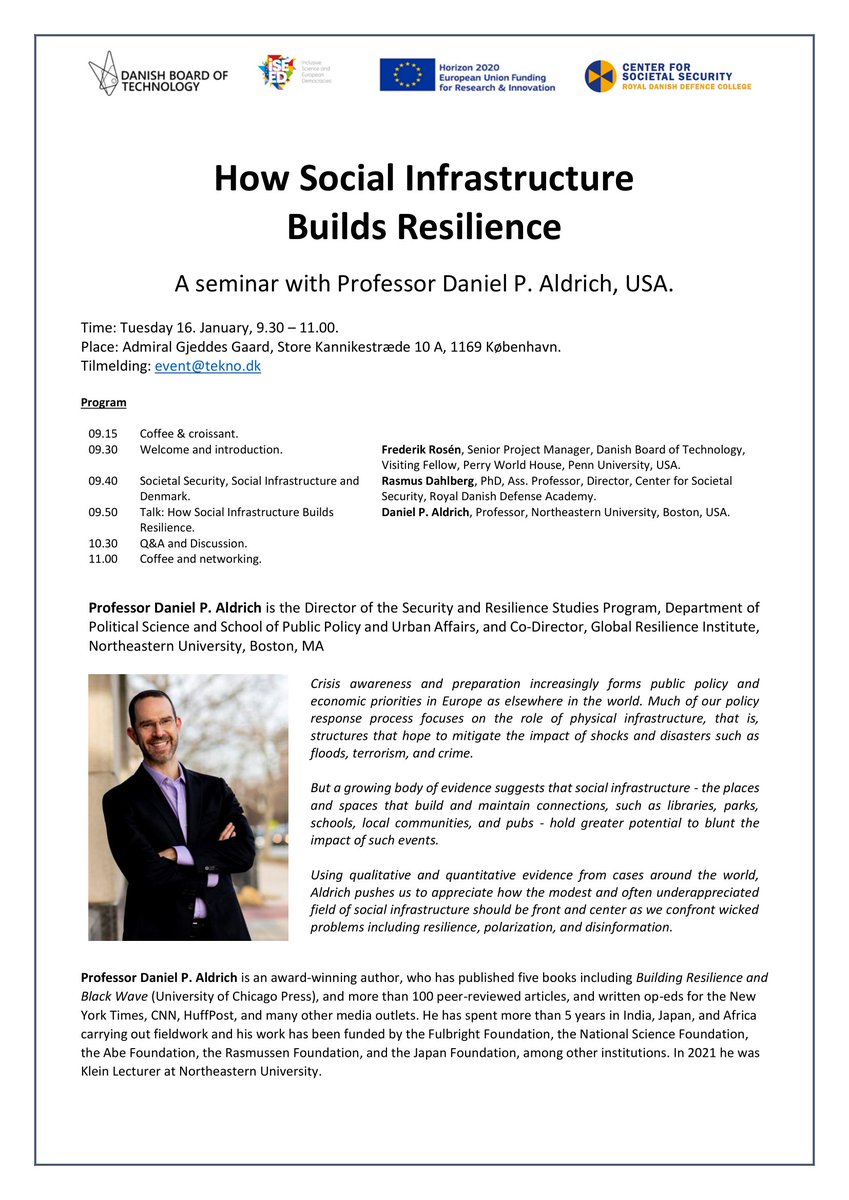 In Copenhagen? Please join us for a conversation about #socialinfrastructure and #resilience