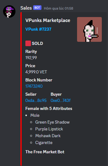vpunksofficial's tweet photo. 🚨  SOLD: VPunks#7237
💎Rarity: 192,99
🏛️ Market: @VPunks Marketplace
💰 Price: 4.999 $VET (615.16% Above Floor)
🧑🏻‍💼VPunk floor: 699 $VET
Join our Discord for real-time listings and sales:
https://t.co/TcHlHqnfvI
#VPunks #VPU #VeFam #VET #VTHO #VeChain #VNFT #BTC #DThor #MetaPuffs https://t.co/3g7HNTrXz9