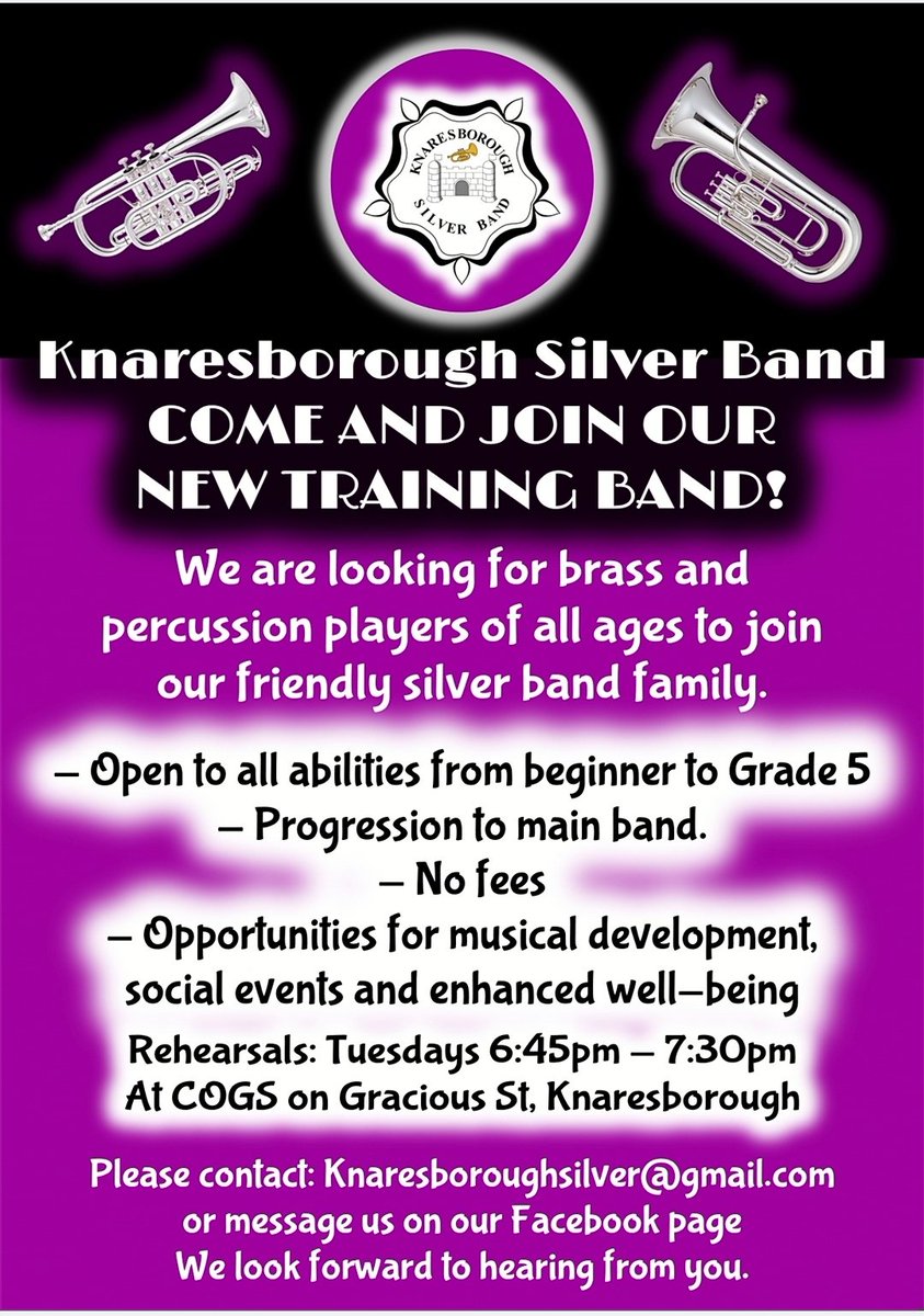 Start the new year year with a new hobby, join our training band and learn to play a brass instrument. Make friends and make music with others. All ages are welcome and we'll even lend you an instrument. 😊