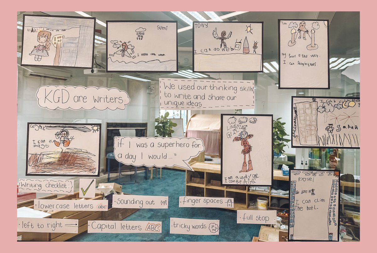 We are all writers! KGD were inspired by superhero’s and used their thinking skills to share their ideas. #readlikeawriter #creativewriting #writingreadiness #checklist #documentation #inventedspelling