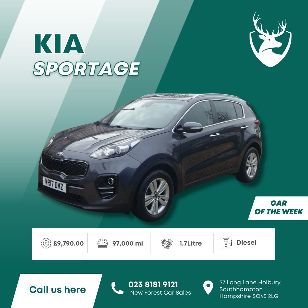 Explore the 2017 KIA Sportage 1.7 at New Forest Car Sales! Stylish, efficient, and safe. Visit us at 57 Long Lane, Holbury, SO45 2LG. Call 023 8181 9121. Discover more at newforestcarsales.co.uk

 #KIASportage #SUV #NewForestCarSales