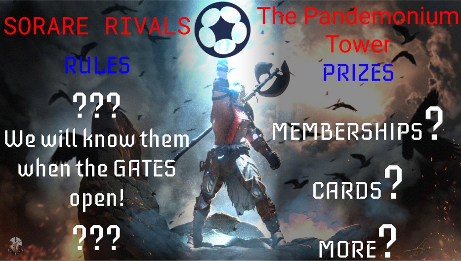 The Gates of the "PANDEMONIUM TOWER" are opening!
-BE a HERO &amp; beat this #SorareRivals Inferno
-WIN #Prizes on this #giveaway #game 
-HAVE #fun 

To do so just:
-RT♻️
-TAG 5 #Sorare managers
-ENTER my <a href="/Sorare/">Sorare</a> #DiscordServer &amp; unlock the LEVEL 0! 

LINK discord.gg/PxwJQFuDNV