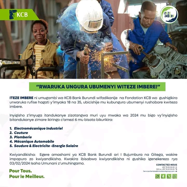 pamchanneltv's tweet photo. #Burundi: Ibanki @KCBBurundi yifadikanije na Fondation KCB igomba gufasha urwaruka rw’Uburundi kwiga imyuga itandukanye ibicishe mu mugambi wayo "ITEZE IMBERE".
#PAMChannelTV #kcbbank #artisanat #Abatwip https://t.co/eemvUgFtqx