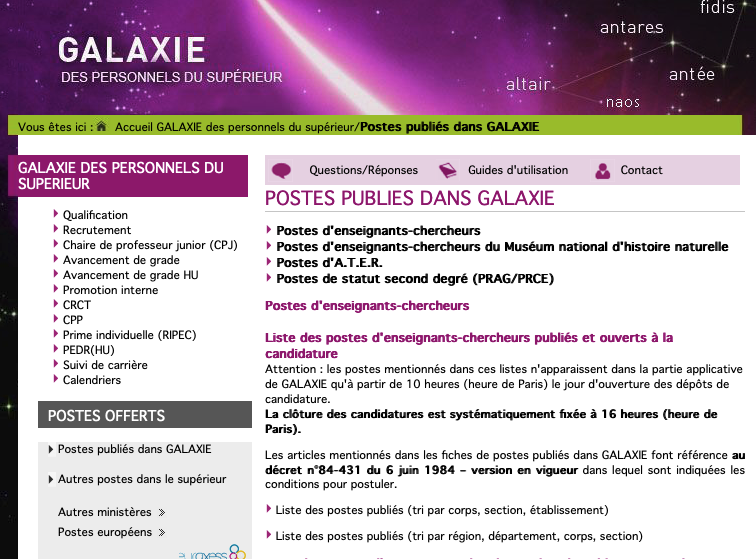 #alerte 
Aux candidates et candidats sur les postes MCF et PR à l'Université Paris Cité, publiés très récemment sur Galaxie, ATTENTION : les fiches de poste sont souvent erronées, fausses, incomplètes.
Nous espérons obtenir des corrections très vite.
#galaxie #ESR