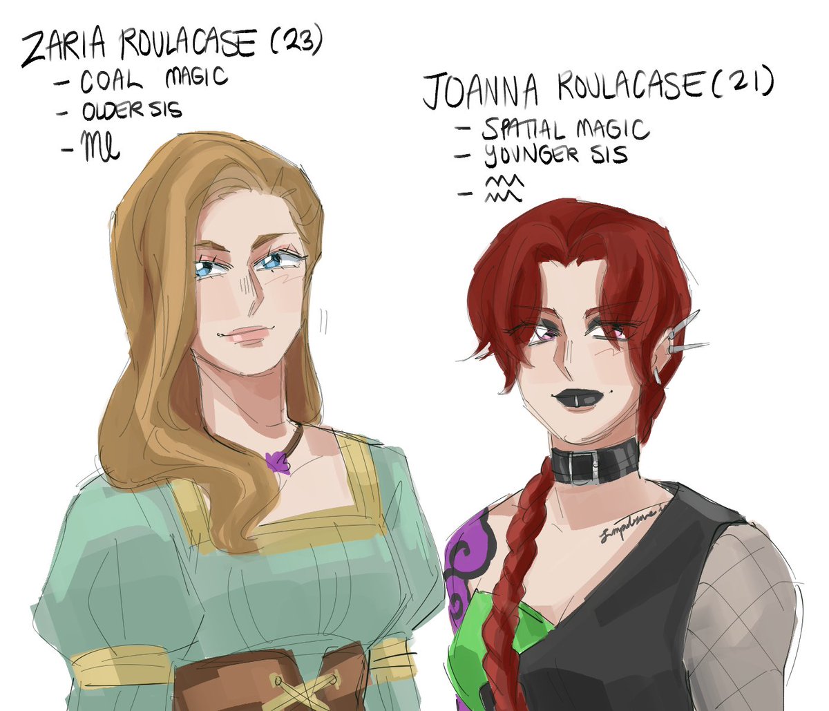 Cringeyvanilla's tweet photo. When you have a prep and goth as your kids.💀
Fun facts: Joanna dyed her hair to resemble Zora. Zaria is too kind for her own good and so Joanna makes sure to protect her for getting hurt! 😭
#blackclover #blackcloveroc #bcoc #nextgenoc #finral #zora https://t.co/ZVm9j7eYD0