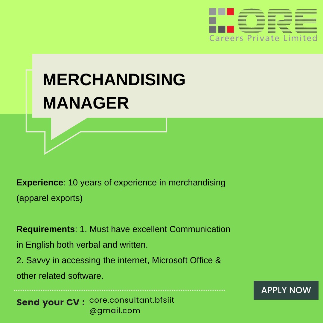 Our Merchandising Manager orchestrates trends, transforms concepts into captivating products, and crafts a shopping experience that resonates. 

APPLY 🔜

#corecareers #merchandising #merchandise #merchandiser #kolkatajob #hiringtalent #jobopportunity #hiringjobs #apparel
