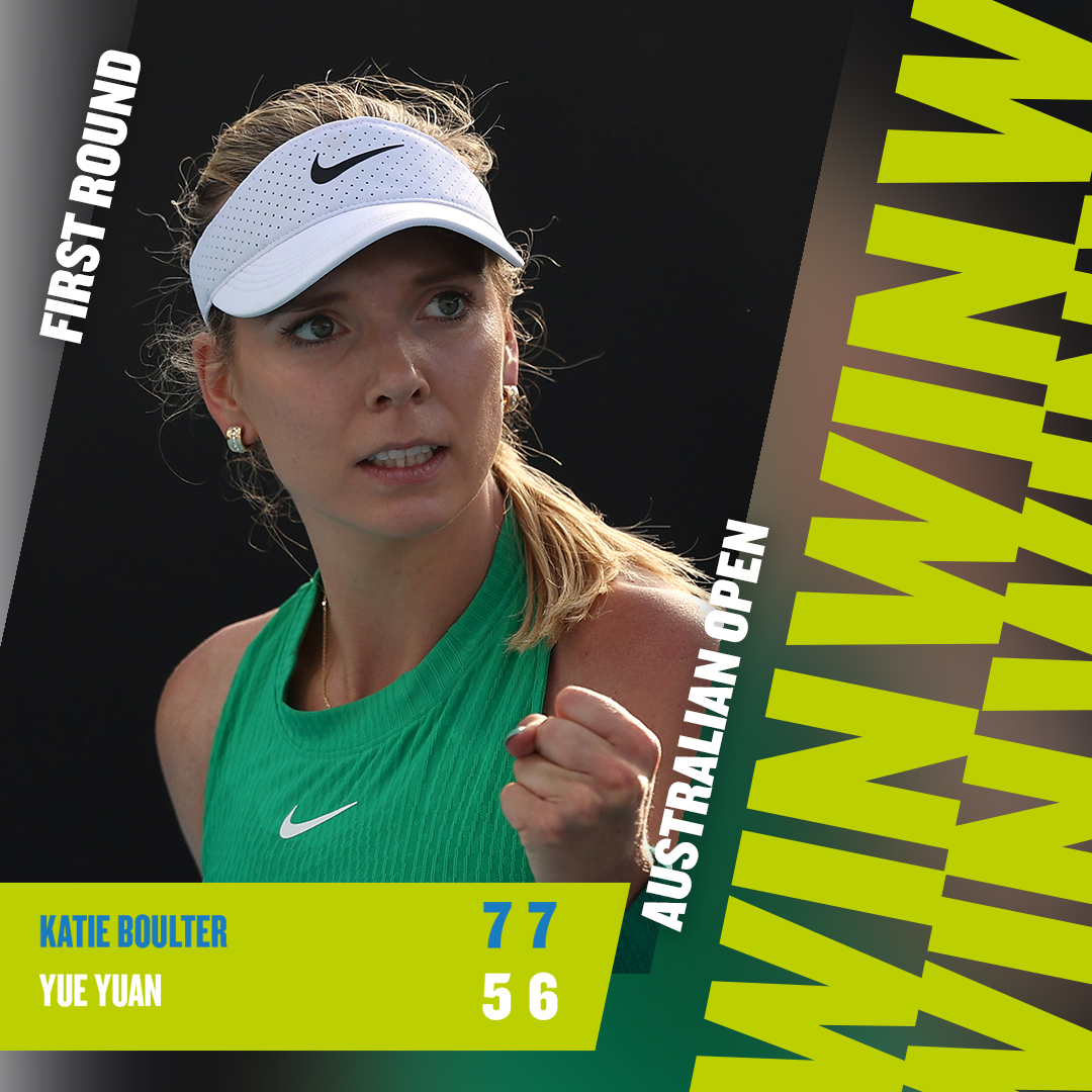 the_LTA's tweet photo. ✅ @katiecboulter battles through at the Australian Open!

#BackTheBrits 🇬🇧 | #AusOpen https://t.co/NCPHdnF0Ng