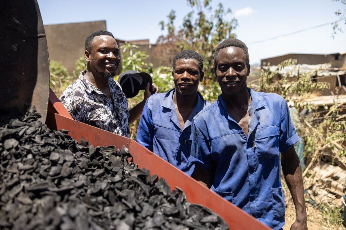 The pilot biochar project in Rushinga by Organic Farming Academy in partnership with a carbon removal start-up company, Hemp Connect is providing jobs to this two young men in blue overalls #greenjobs #carbonremoval #carboncredits @TeamX44