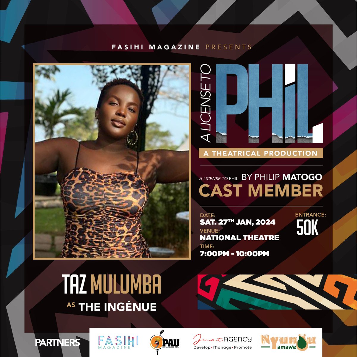 FasihiMagazine's tweet photo. Experience the beauty and passion of poetry brought to life by our stunning Ingenue🥰 -Taz Mulumba. 

Join us for a mesmerizing poetry theatre production.

 *Tickets Available* @ https://t.co/Ij3TySOakB

Book your slot today. 🤗
'A License To Phil' 🎞️🎙️🎬🎼

#aTheatreProduction https://t.co/pVPhhEeQIP
