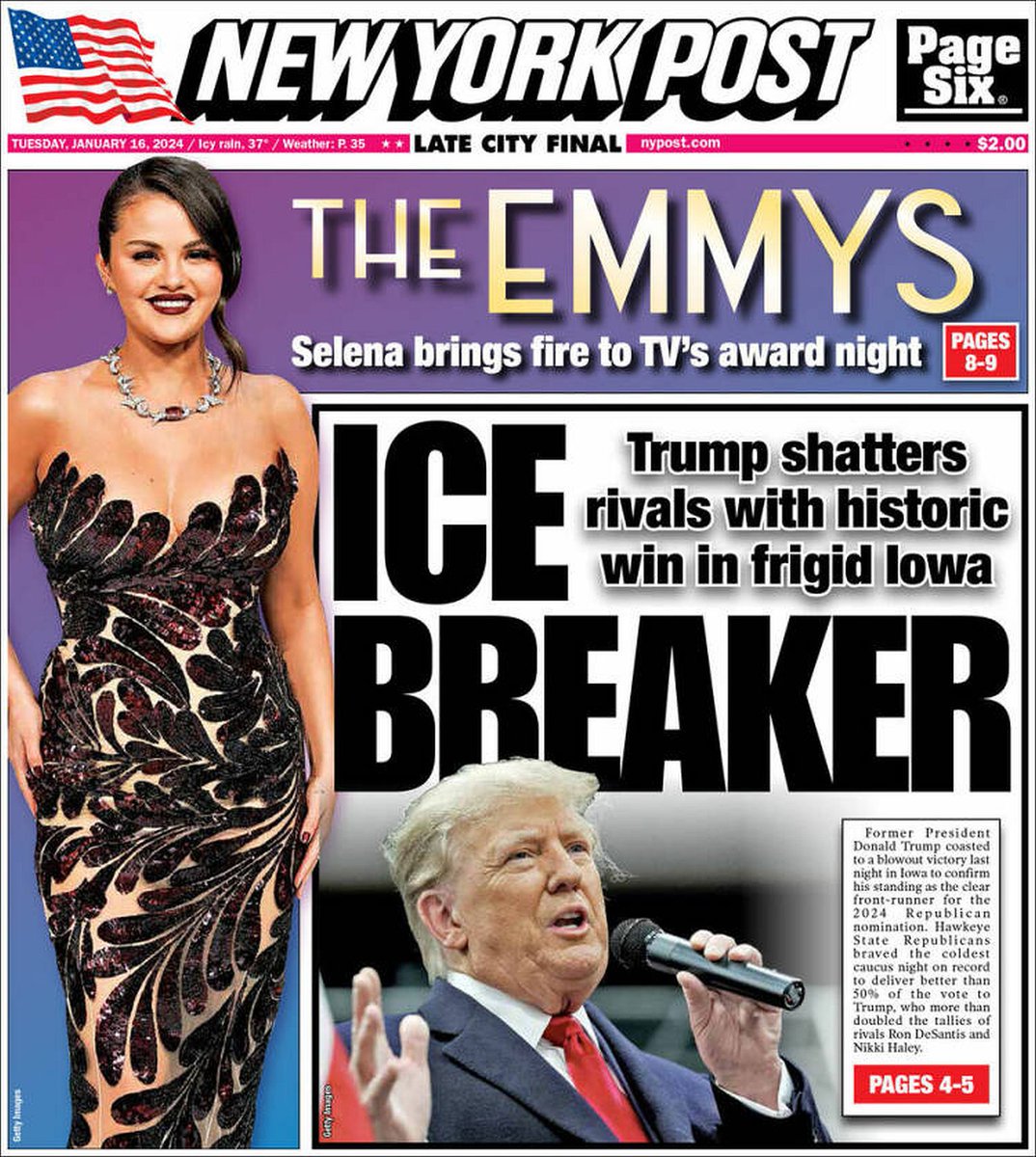 🇺🇸 Ice Breaker 

▫Trump easily wins Iowa caucus in landslide first vote of 2024 presidential race
▫@DianaGlebova @SChamberlainNYP @stevennelson10 @jchristenson_
▫tinyurl.com/yrr9vp3n 🇺🇸

#frontpagestoday #USA @nypost