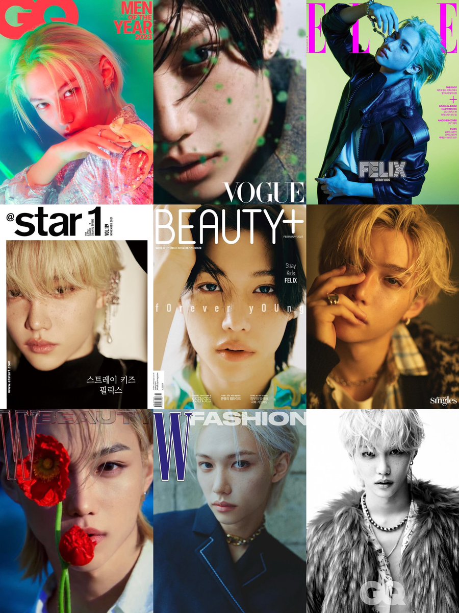 FELIXCharts's tweet photo. 📸 #FELIX SOLO MAGAZINES

🩷ᴄᴏᴠᴇʀꜱ:
Star1 2021.11
BEAUTY+ 2023.02
ELLE KOREA 2023.05
GQ KOREA 2023.12

**Digital:
W BEAUTY 2023.06
W FASHION 2023.11

🩵ᴘɪᴄᴛᴏʀɪᴀʟꜱ:
GQ KOREA 2021.08
Singles 2022.02
W KOREA 2023.06
W KOREA 2023.11
VOGUE KOREA 2024.02🆕

#FELIXxVOGUEKOREA https://t.co/rJGVt7v3om