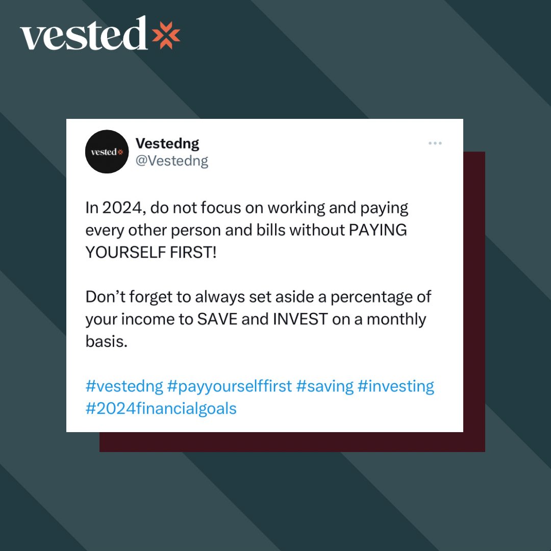 The only part of your income that is truly yours is the one that you intentionally set aside to save or invest to continuously build wealth.

Click the link in our bio to get started.

#vestedng #buidlingwealth #finance101 #payyourselffirst #saving #investing #financialwellbeing