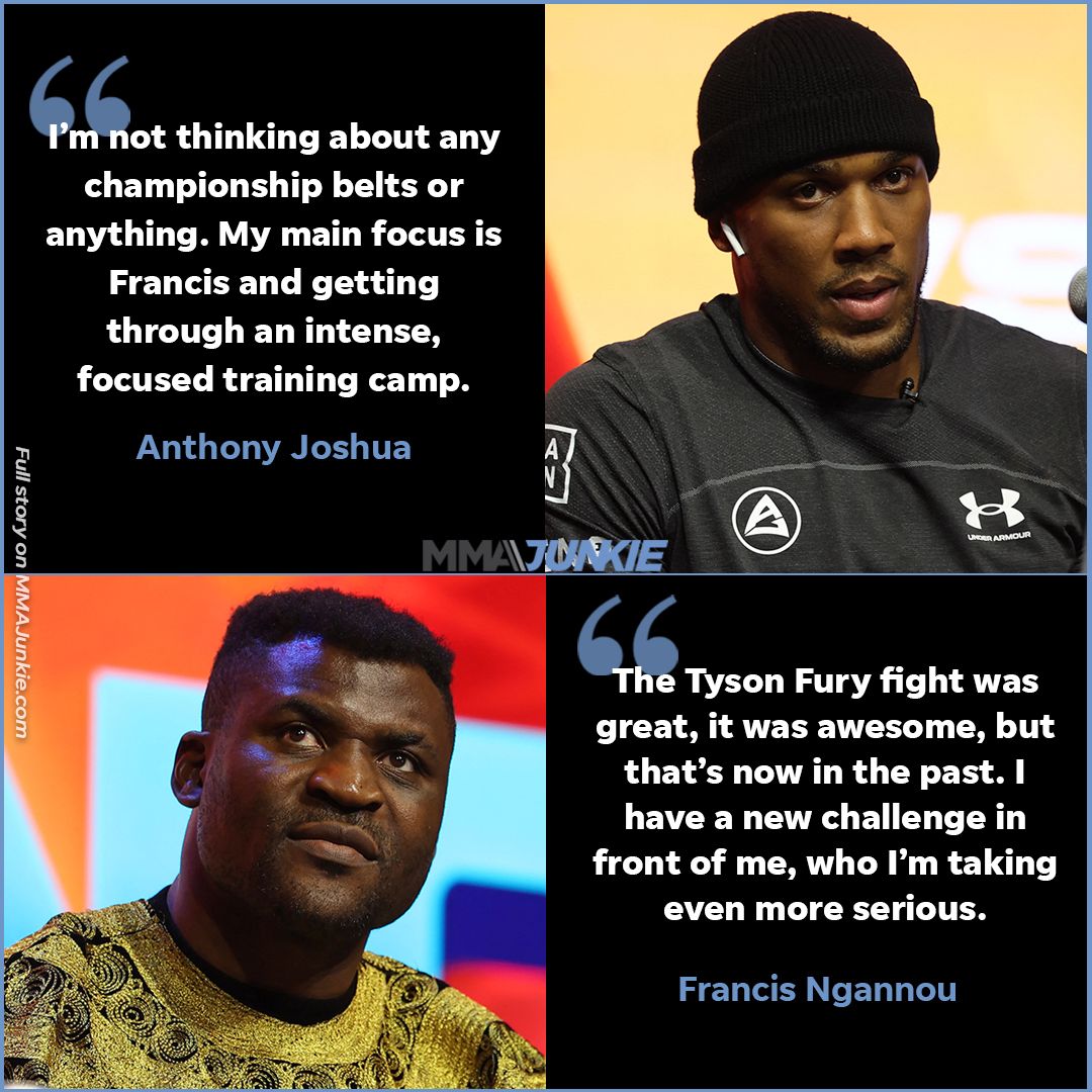 .<a href="/anthonyjoshua/">Anthony Joshua</a> and <a href="/francis_ngannou/">Francis Ngannou</a> are locked in on each other and nothing else ahead of their boxing showdown. 🔒️

Read more: tinyurl.com/mt46sr6u