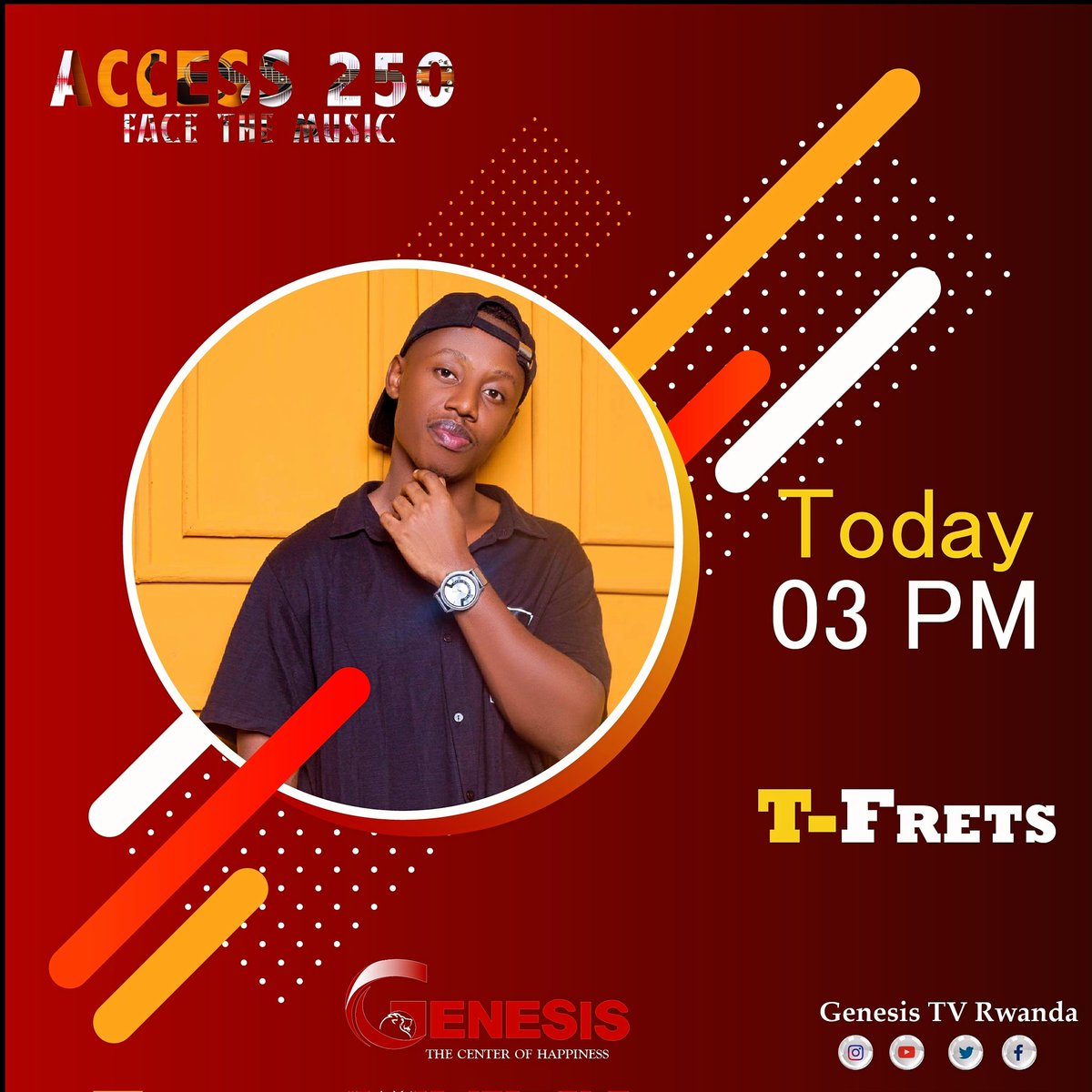 genesistvrwanda's tweet photo. #ACCESS250 Don't miss this afternoon 3PM our very own @Roshanalsina99 will be performing live in the studios of Genesis TV Ch387 canal+ 

The Center of Happiness 
#Genesistv387 #Genesistvrwanda #RwOT #music #live https://t.co/nFAHbSPztC