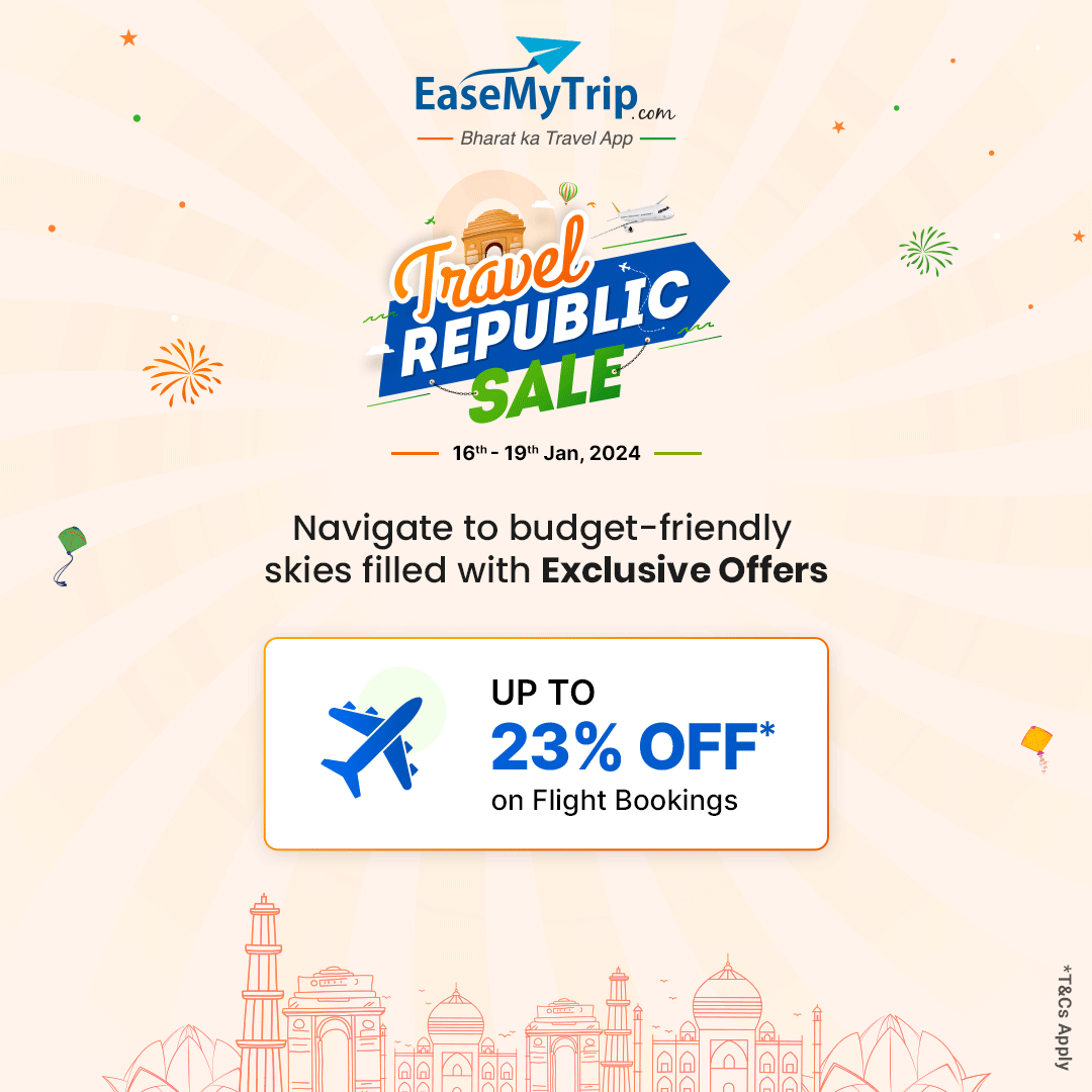 EaseMyTrip's tweet photo. This is your chance to travel freely! Offers are LIVE!
Use code - EMTREPUBLIC 

#travelsale #travelrepublicsale #traveldeals #offerslive #republicdaysale #travellersofindia #explorebharat #indiantourism #incredibleindia #easemytrip https://t.co/MYyhTCIlJz