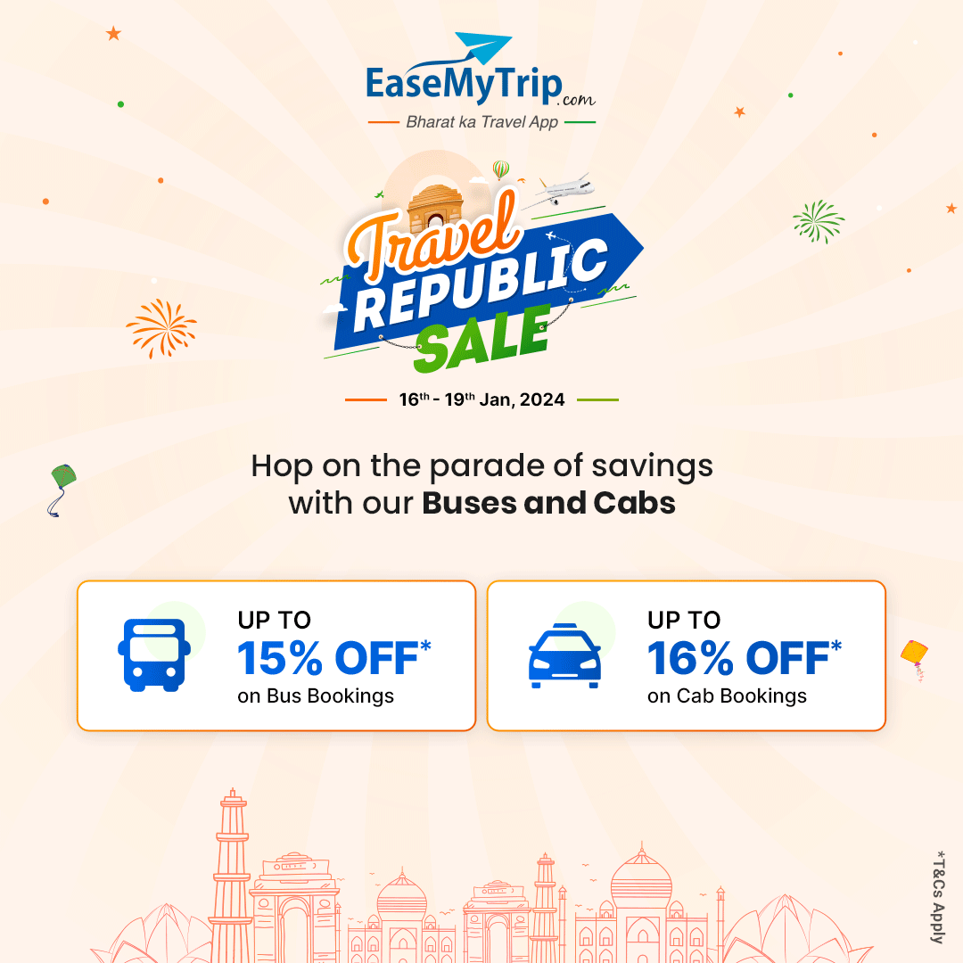 EaseMyTrip's tweet photo. This is your chance to travel freely! Offers are LIVE!
Use code - EMTREPUBLIC 

#travelsale #travelrepublicsale #traveldeals #offerslive #republicdaysale #travellersofindia #explorebharat #indiantourism #incredibleindia #easemytrip https://t.co/MYyhTCIlJz