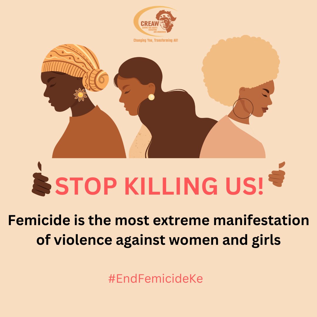 CREAWKenya's tweet photo. CREAW is deeply disturbed and appalled by the alarming surge in femicide cases in Kenya, as highlighted by the recent heinous murders of innocent women. We vehemently condemn these acts of violence &amp; demand immediate action to address this crisis #EndFemicideKE #StopKillingWomen https://t.co/fYiH5SNbzX