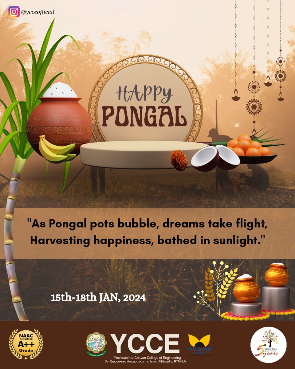 Wishing you a harvest of joy, a pot of prosperity, and a plate of happiness this Pongal! 🌾🪔🌽

🙏May the threads of prosperity, togetherness, and tradition weave a vibrant celebration 🎉

Regards, 
YCCE Media.
#ycce #ycceofficial #Pongal2024