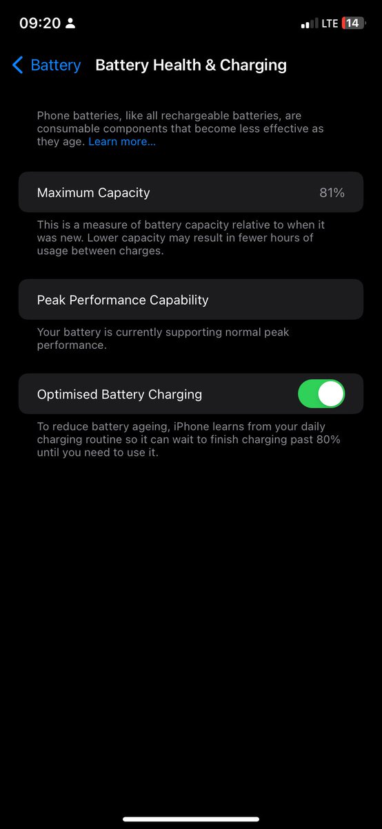 h_dkonnect's tweet photo. What’s your current iPhone’s Maximum Battery Capacity? Mine is still 81% 🫣 https://t.co/WcKk5pll9u