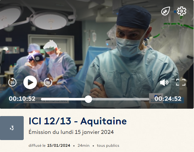 [#PRESSE] Reportage au @CHUBordeaux : un patient atteint d'un double cancer du rein et du colon a été opéré en une seule fois grâce à la chirurgie robotique : des interventions plus courtes et moins invasives...via @France3NoA @FranceTV 9:14 à 11:28 👉france3-regions.francetvinfo.fr/nouvelle-aquit…